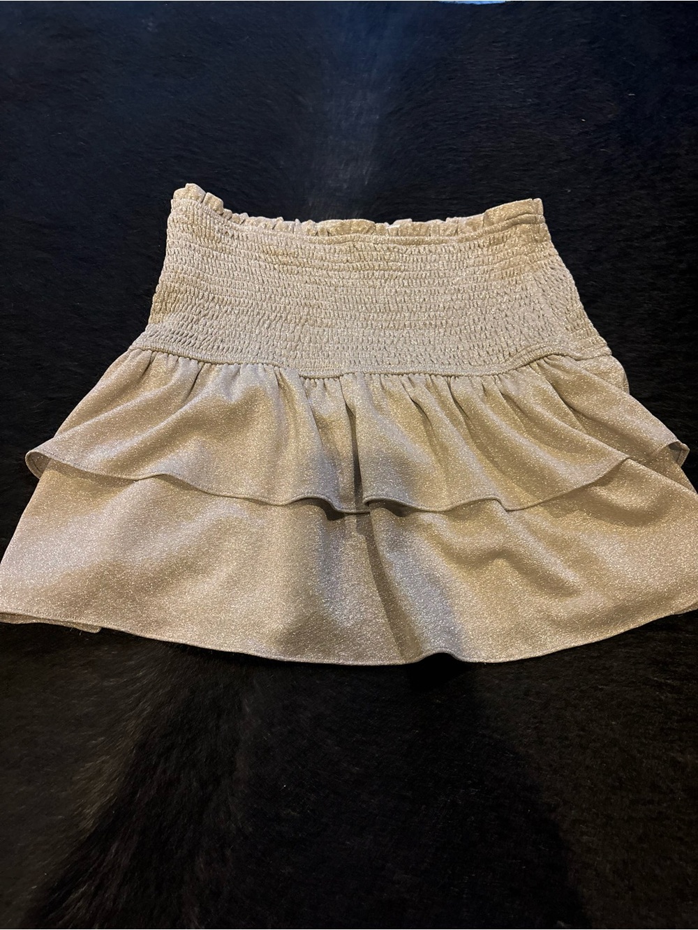 Storia Shimmery Cream Ruffle Mini Skirt